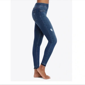 Spanx Distressed Ankle Skinny Jeans High Waisted Stretch Blue Women's Size S